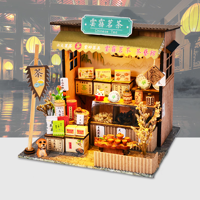 Cutebee DIY House Miniature with Furniture LED Model Building Blocks Toys for Children Casa De Boneca Chinese Folk Architecture Y1201
