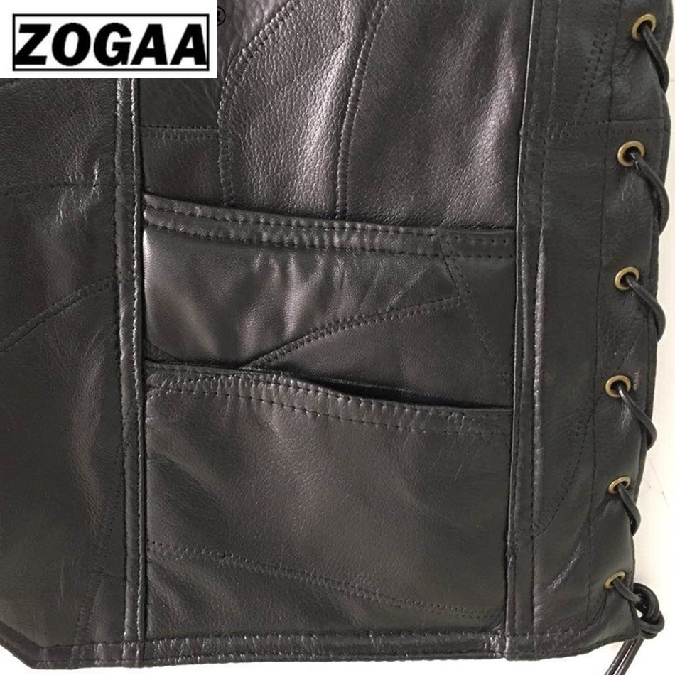 ZOGAA Motorcycle Vest Leather Men's Black Waistcoat Male Biker Punk Genuine Leather Button Lace Up Autumn Sleeveless Jacket Men 201216