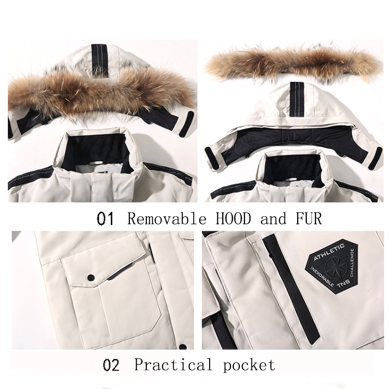 Thicken Men's Down Jackets Big Real Fur Collar Warm Parka -30 degrees Men Casual 90% White Duck Down Coats Winter Snow Overcoat 201103