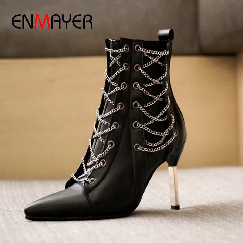 ENMAYER 2020 Women Boots PU Fashion Chain Women Shoes sexy Thin Heels Pointed Toe Short Plush Ankle Boots for 34-43, Black
ENMAYER 2020 Women Boots PU Fashion Chain Women Shoes sexy Thin Heels Pointed Toe Short Plush Ankle Boots for 34-43, Black