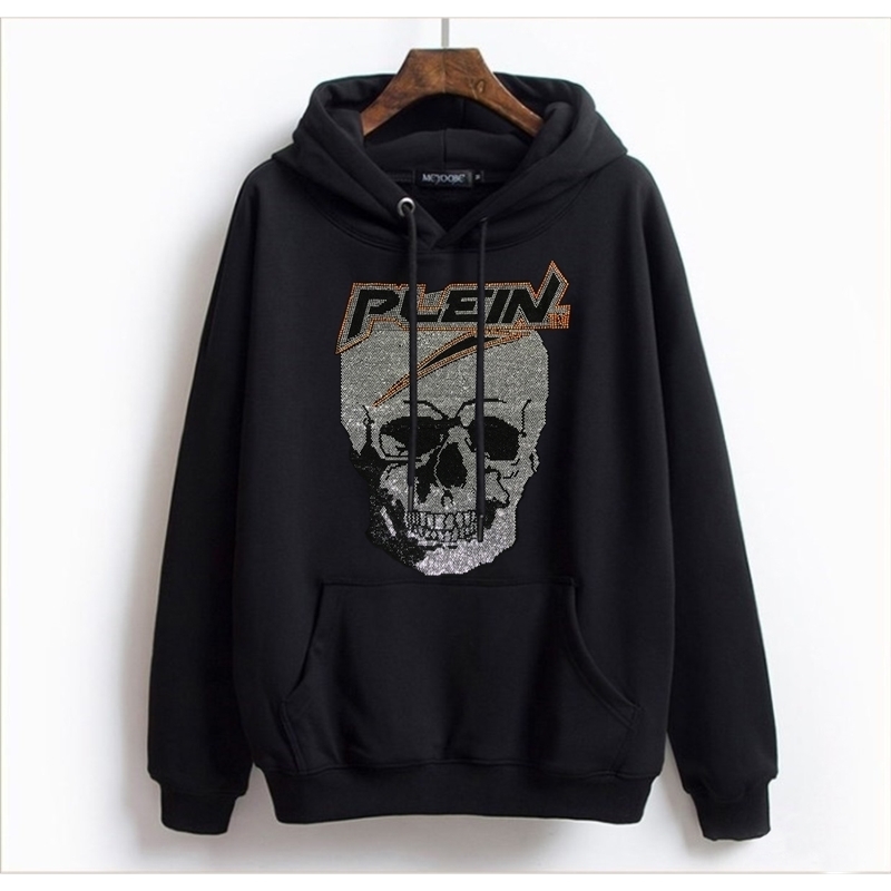New Arrival Skulls Shining Crystals Diamond Hoodies Long Sleeve Casual Men Cotton Pullovers Autumn Winter Tops 201020