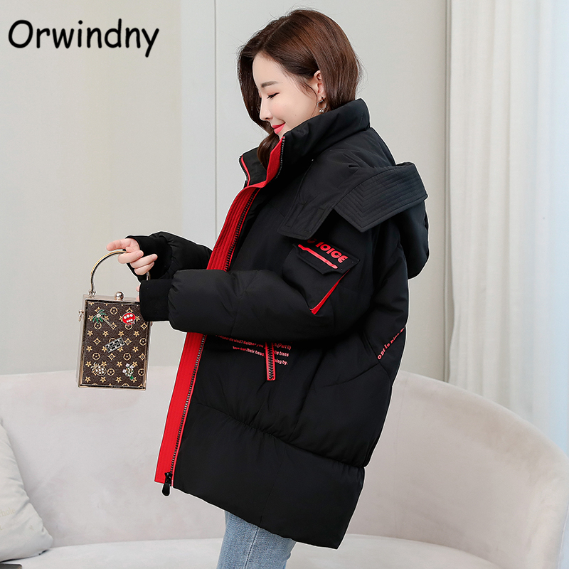 Orwindny Women Winter Jackets Plus Size 5XL Female Coat Snow Wear Outwear Hooded Warm Parka Letter Cotton Padded Clothing Ladies 201217