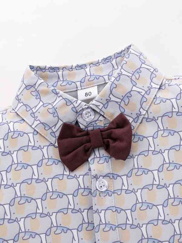 Baby Elephant Print Bow Front Bodysuit & Pinafore Pants SHE