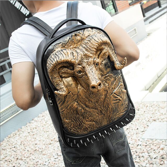 Men Women Backpack Steam Punk Rivet Personality Travel Bagpack 3D Skull bags Laptop Schoolbag For Teenagers