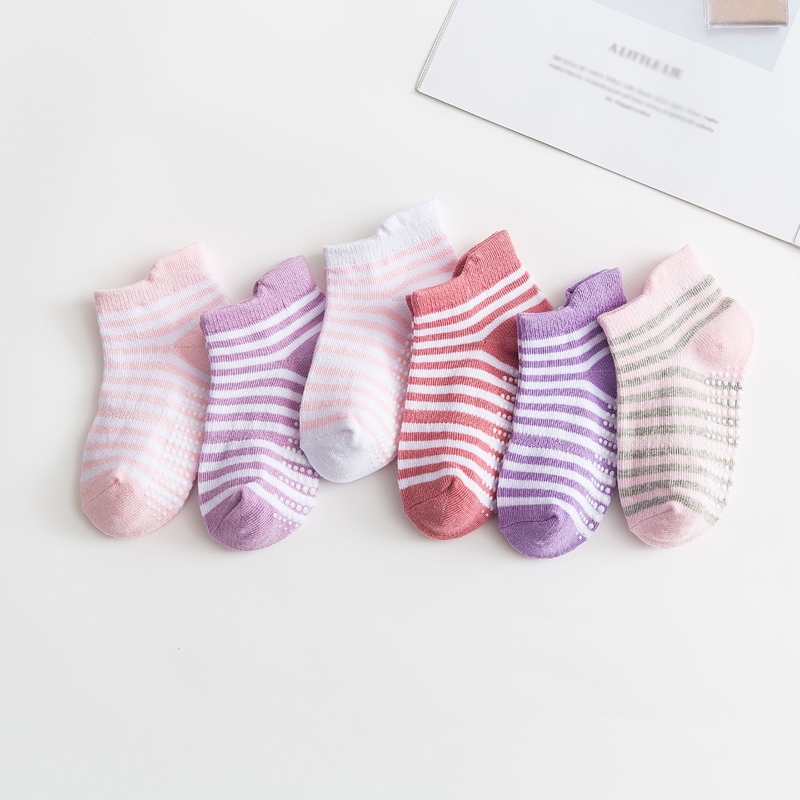 6 Pairs/lot 0 to 6 Yrs Cotton Children's Anti-slip Boat Socks Low Cut Floor Sock For Kid With Rubber Grips Four Season LJ200828