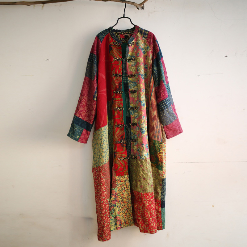 Johnature Women Print Floral Trench Vintage Coats Autumn New Stand Long Sleeve Loose Chinese Style Cotton Linen Trench Coat 201111