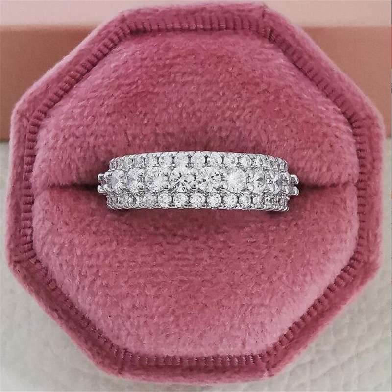 Choucong Wedding Rings Luxury Jewelry Real 925 Sterling Silver Pave Round Cut White Topaz CZ Diamond Gemstones Pink Zircon Party Women Engagement Band