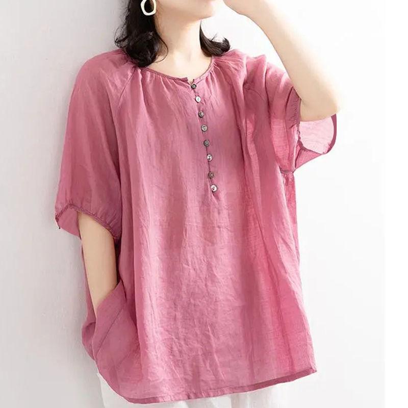 Women Blouse 2021 Summer Plus Size Tops Loose 100% Cotton Linen Tee Shirt Short Sleeve Female Clothes Ladies Casual Tunic, Blue
Women Blouse 2021 Summer Plus Size Tops Loose 100% Cotton Linen Tee Shirt Short Sleeve Female Clothes Ladies Casual Tunic, Blue