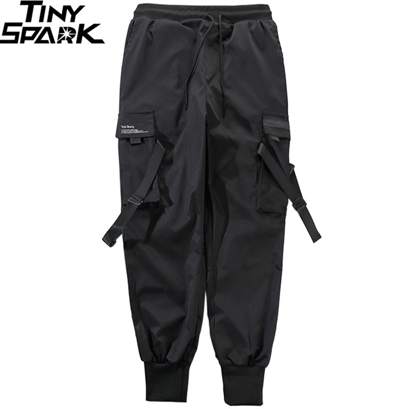 Hip Hop Cargo Pants Pockets Men Streetwear Harajuku Joggers Pants HipHop Swag Ribbion Harem Pants Fashion Casual Trousers 201217