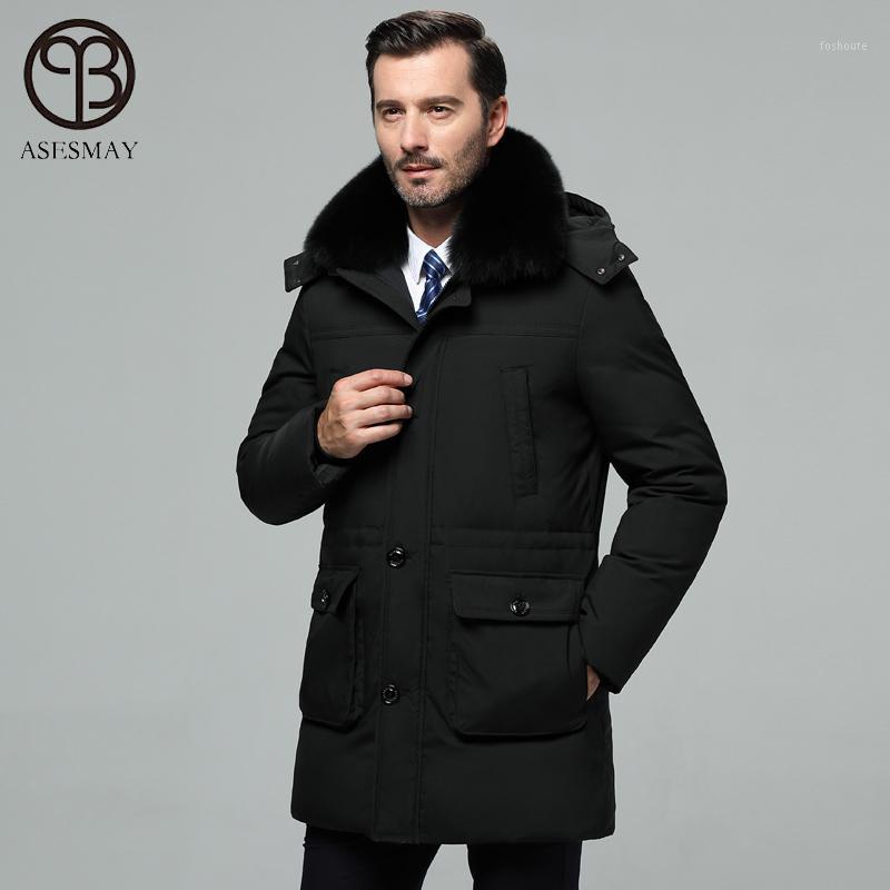 Men's Down & Parkas Asesmay Brand Mens Winter Jackets And Coats High Quality White Duck Hoodies Real Fur Collar Smart Casual Long Jacket1, Black