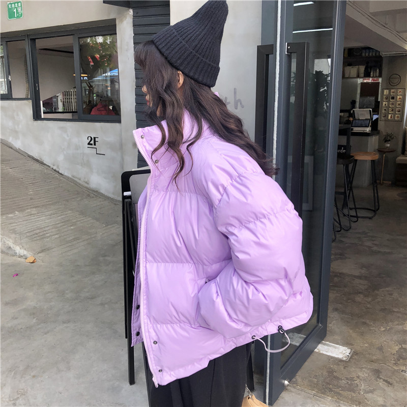 Bright Colors Winter Jacket Women Parka Warm Thick Solid Short Style Cotton Padded Parkas Coat Loose Stand Collar Outwear 200928