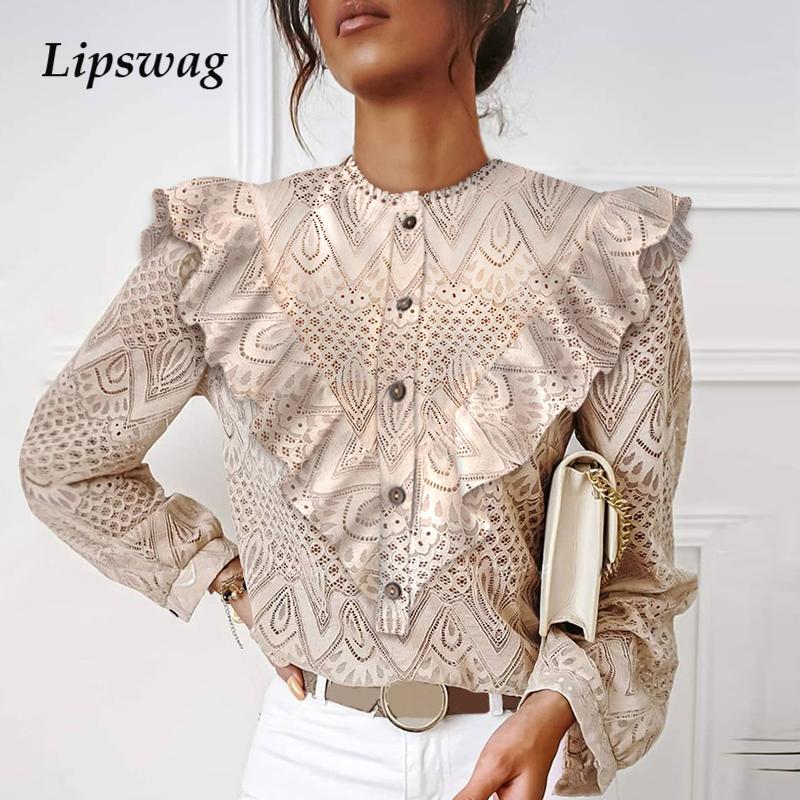 women's blouses & shirts women vintage lace ruffles o neck blouse autumn elegant hollow out pullover office ladies casual solid color, White
women's blouses & shirts women vintage lace ruffles o neck blouse autumn elegant hollow out pullover office ladies casual solid color, White