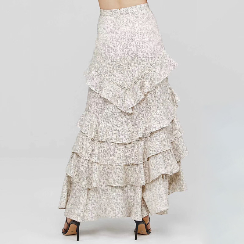 TWOTWINSTYLE Wave Point Ruffle Skirts For Women High Waist Ankle Length Pleated Skirt Female Autumn Fashion New Clothing T200113