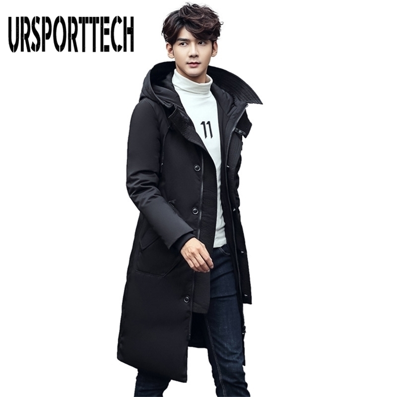 URSPORTTECH Winter Warm Long Down Jacket Men Casual Clothing Outwear Hooded Down Jackets Male Thick Down Coat Plus Size 5XL 201225