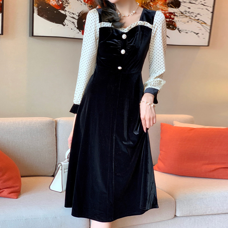 2021 Spring New Classic Dot Print Manga Long Velvet Thin Temperament Mid-length Women' Clothes Wpo4, Black
2021 Spring New Classic Dot Print Manga Long Velvet Thin Temperament Mid-length Women' Clothes Wpo4, Black