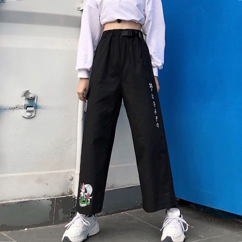 Women New Wide Leg Pants Fashion Elastic High Waist Harajuku Sweatpants Female Streetwear Casual Loose Ankle Length Black Pants 201106