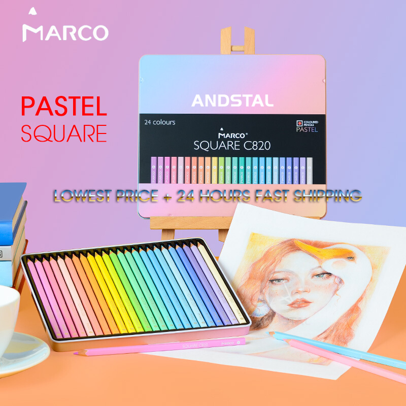 Andstal Marco 12/24/48 Colors Trendy Pastel Color Pencils SQUARE BODY oil Color Pencil Professional Colored Pencils for School 201214