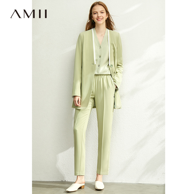 AMII Minimalism Women Autumn Winter Solid Knitted Sweater Tops Fashion Causal Vneck Full Sleeve Loose Female Cardigan 12030003 201111wtt