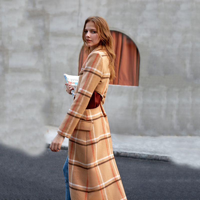 [EAM] Loose Fit Plaid Hollow Out Temperament Woolen Coat Parkas New Long Sleeve Women Fashion Tide Spring Autumn 1K908 201216