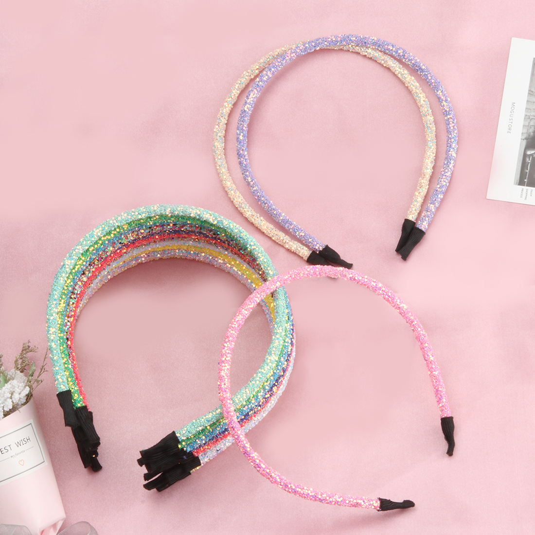 14pcs/lot Girls Glitter Hairbands Children Party Fashion Headbands Sequins Bling Bling Sweet Kids Hair Accessories Head Hoop LJ201226