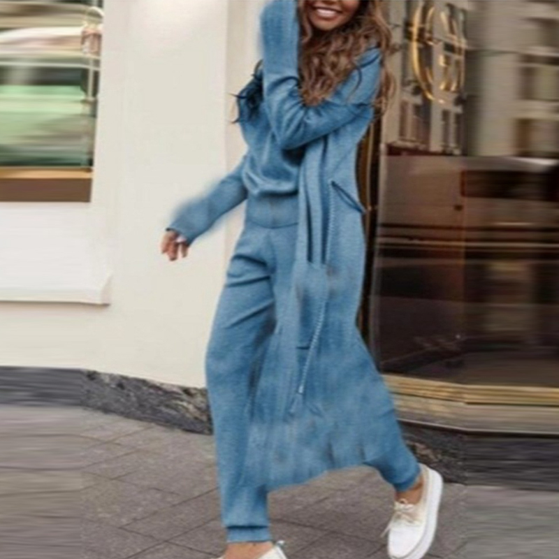 Autumn Winter Vintage Warm Solid Three Piece Set ELegant Vest + Long Cardigan Wide Leg Pants Suits Women Casual Commute Outfit 220315