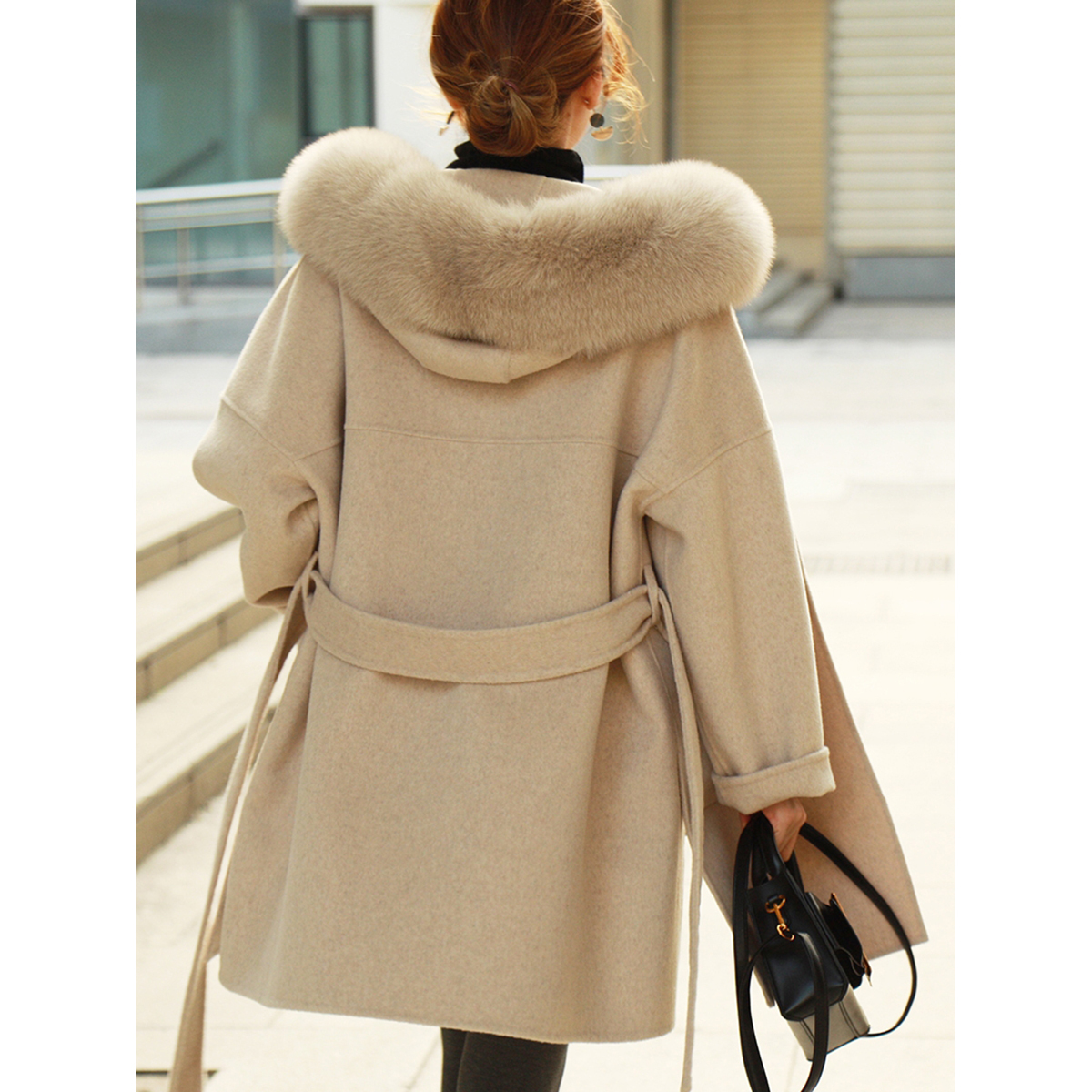 JAZZEVAR winter jacket Casual Women Real Fox Fur coat Cashmere double faced Wool Outerwear Ladies oversized hooded coats 201216