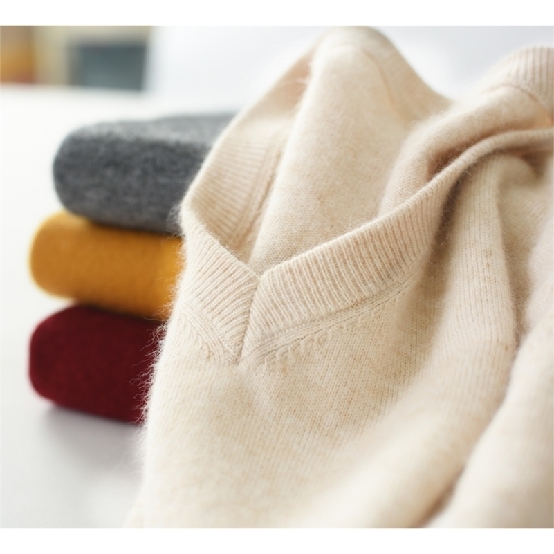 3XL Men's Sweater Cashmere Blended Knitted V-neck Pullover Hot Selling Fall Winter Men's Wool Knitted Sweater High Quality Warm 201022