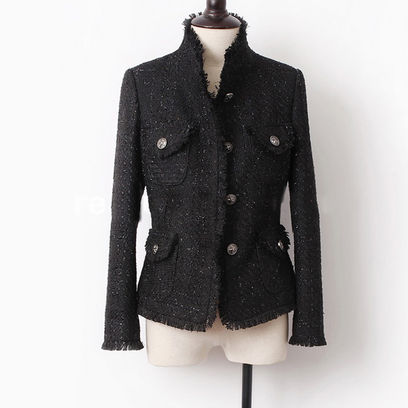 Black tweed women jacket spring / autumn / winterwomen's jacket coat classic coat new classic jacket Ladies 201017