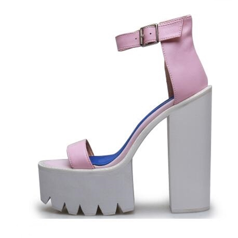 Elegant ankle braces thick-heel for woman high platform leather pink sandals black-white chunkly heels, The picture 
Elegant ankle braces thick-heel for woman high platform leather pink sandals black-white chunkly heels, The picture