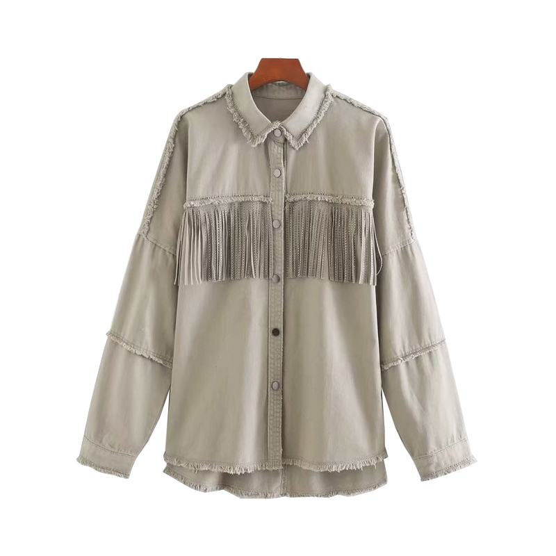 Red Vintage Shiny Rhinestone Fringed Women's Jacket Lapel Long Sleeve Single-breasted Harajuku Chic Loose Female Coat Denim Coat Y201006