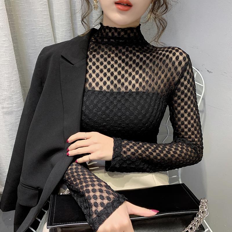 Women's T-Shirt Women 2021 Spring Autumn Lace Bottoming Shirt Lady Sexy Perspective High Neck Blouses Hollow Out Elegant Tops, White
Women's T-Shirt Women 2021 Spring Autumn Lace Bottoming Shirt Lady Sexy Perspective High Neck Blouses Hollow Out Elegant Tops, White