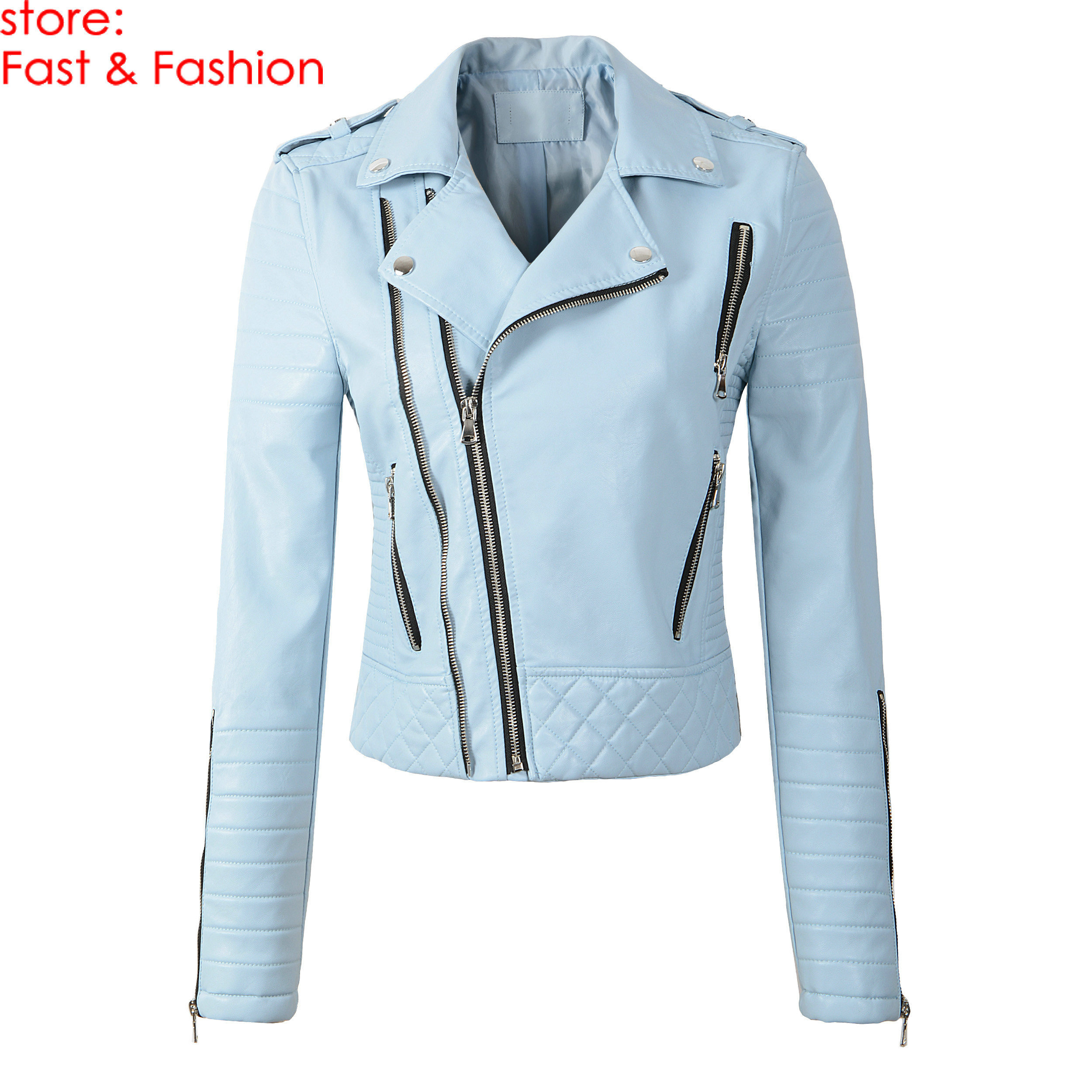 2020 New Fashion Women Spring Autumn Soft Faux Leather Jackets Lady Motorcyle Zippers Biker Blue Coats Black Outerwear Hot Sale T200828