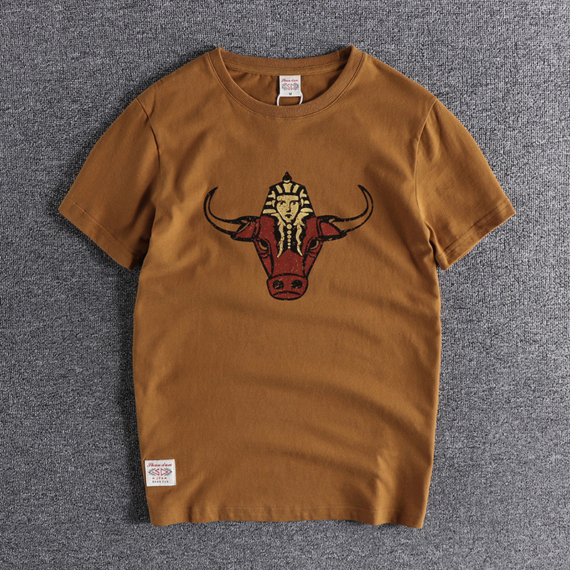 2021 New European and American Trendy Retro Cow Head Print Brushed Cotton Short Sleeve T-shirt Summer Men's Round Neck Harajuku Tees Brit, Camel
2021 New European and American Trendy Retro Cow Head Print Brushed Cotton Short Sleeve T-shirt Summer Men's Round Neck Harajuku Tees Brit, Camel