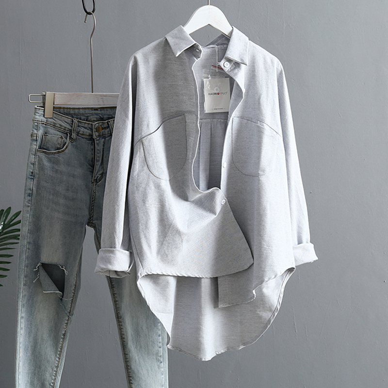 New Long Sleeve Plus Size Solid Blouse Women Shirt Casual Loose Vintage Cardigan Women Blouse Tops Chemisier Femme 6658 50 T200322