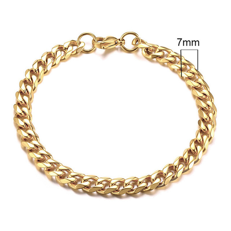 3mm-11mm Mens 14K Gold Plated Bracelet Women Cuban Link Chains Stainless Steel Curb Silver Black Color Wrist Bracelets