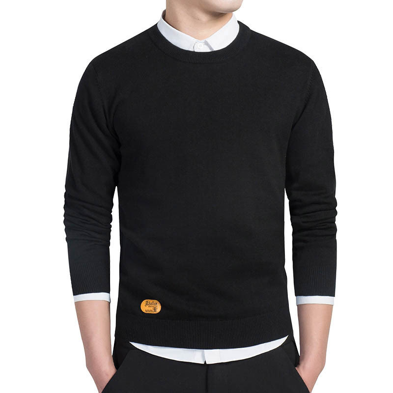 Mens Cotton Sweater Pullovers Men Oneck Sweaters Jumper black Autumn Thin Male Solid Knitting Clothing Grey Black M3xl New T200101