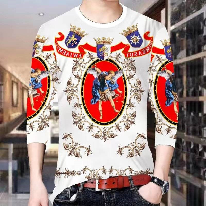 New long-sleeved men's T-shirt 3D printed bottoming shirt men's shirt round neck Slim autumn men's long T-shirt Bee pattern 201203