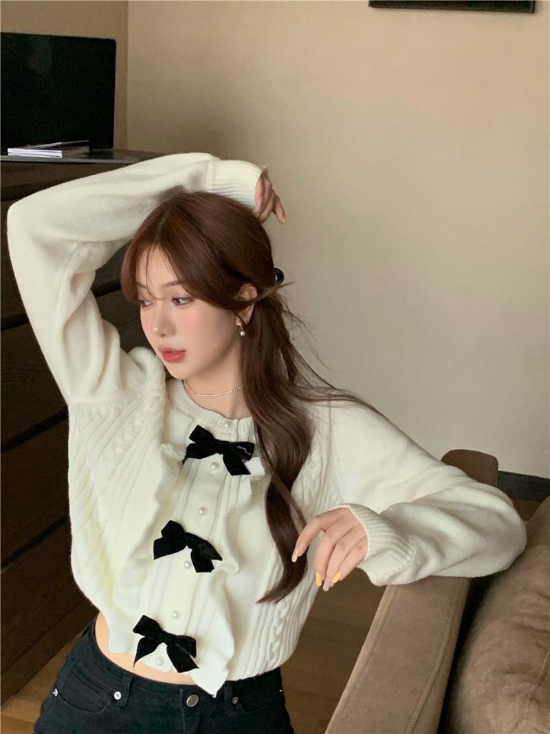 women sweater white bow short cropped ruffle sweet chic elegant spring autumn long-sleeve
women sweater white bow short cropped ruffle sweet chic elegant spring autumn long-sleeve