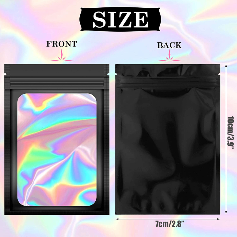 5 Colors Smell Proof Mylar Bags Resealable Odor Proof Bags Holographic Packaging Pouch Bag With Clear Window For Food LX4577