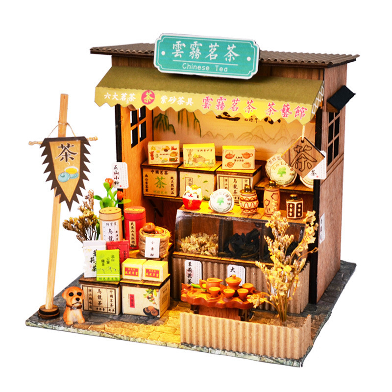 Creative Chinese Style Japanese Style House wooden hand-assembled Street View theater DIY ornaments food and play model toys LJ201126