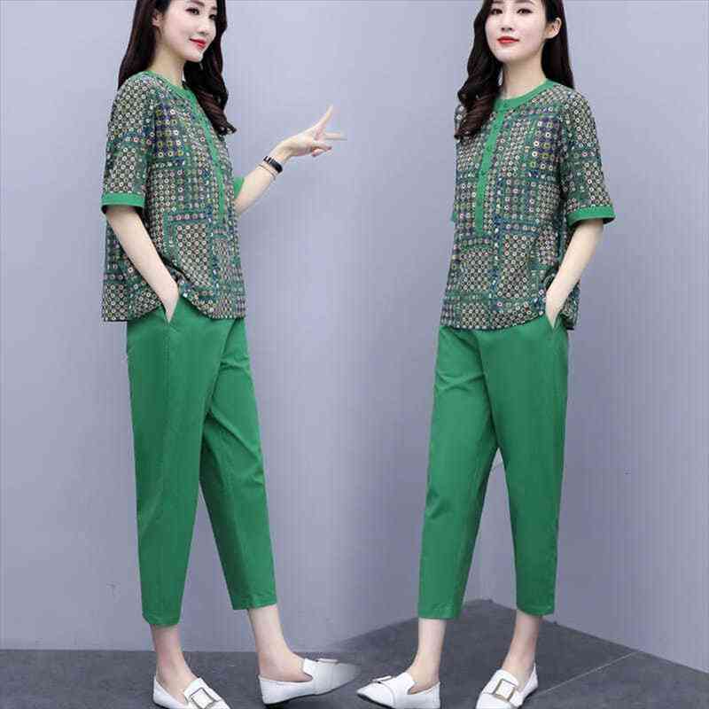 summer women set chiffon printed short-sleeved fashion sets wide-leg pantstwo-piece middle-aged clothes female suit w240, White
summer women set chiffon printed short-sleeved fashion sets wide-leg pantstwo-piece middle-aged clothes female suit w240, White