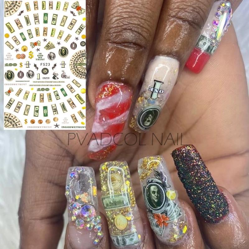 20pcs Money Dollar Nails Stickers Red Lips Nails Decals Stickers, Red lips stickers