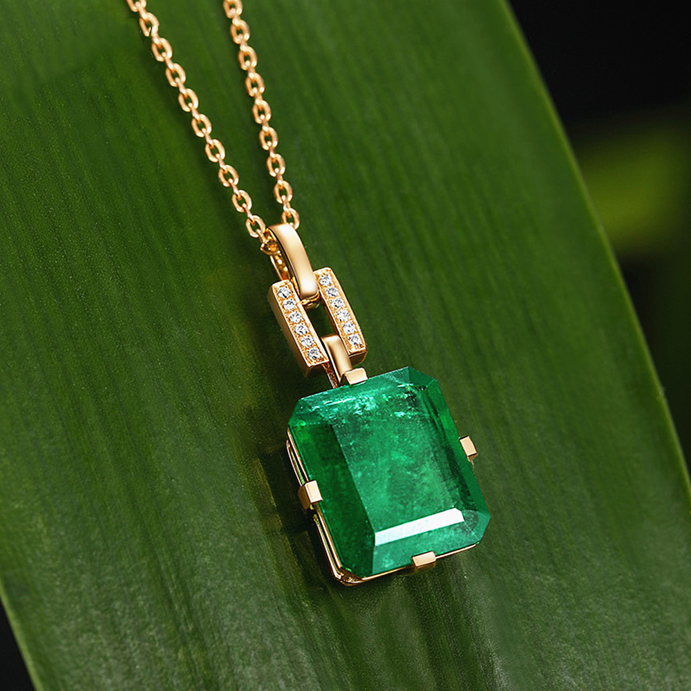 Vintage fashion green crystal emerald gemstones diamonds pendant necklaces for women gold color choker jewelry bijoux bague LJ201016