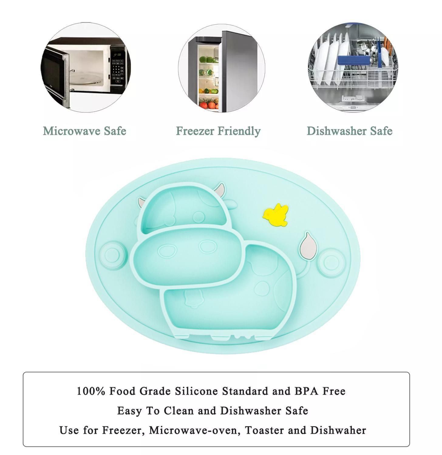 Qshare Cow Baby Dining Plate Children Food Feeding Bowl Anti-Fall Dishes Infant Silicone Suction Tableware LJ201019