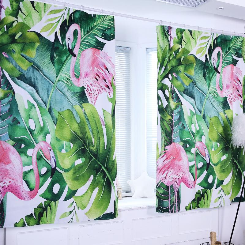 

Nordic Flamingo Curtains Blackout Short Curtains Digital Printing Plants Curtain for Living Room Bedroom Kids Room Window Decor, 1 piece