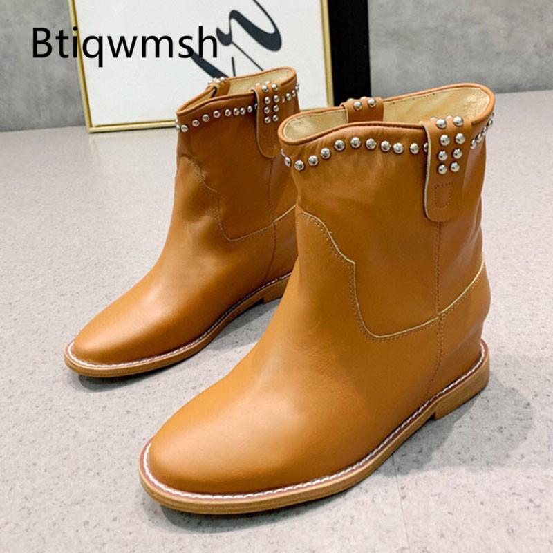 Height Creasing Ankle Boots Women Round Toe Rivet Green Suede Wedges Boots Femme Fashion Western, Black
Height Creasing Ankle Boots Women Round Toe Rivet Green Suede Wedges Boots Femme Fashion Western, Black