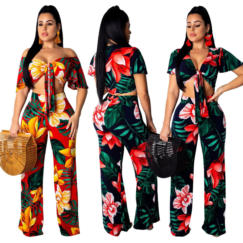Fashion Casual Navel Flowers Print Suit Women Summer Short Sleeve+Long Pant 2 Piece Set, Red
Fashion Casual Navel Flowers Print Suit Women Summer Short Sleeve+Long Pant 2 Piece Set, Red