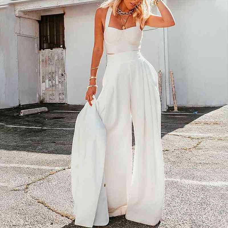 Women Solid Suits Sleeveless Cropped Top High Waist Wide Leg Straight Pants 2 Piece Set Loose Casual Elegant Female Summer, White
Women Solid Suits Sleeveless Cropped Top High Waist Wide Leg Straight Pants 2 Piece Set Loose Casual Elegant Female Summer, White