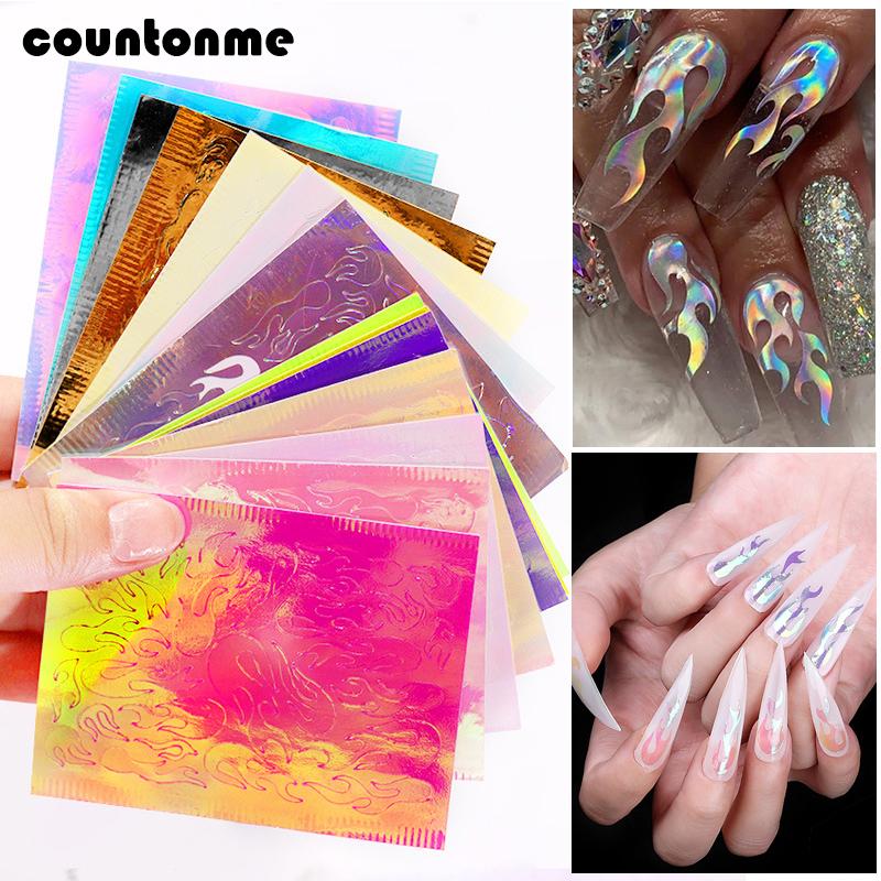 16sheets Holographic Nail Sticker 3D Hollow Fire Flame Nail Decals Stencil Self Adhesive Manicure Art Decoration Stickers
16sheets Holographic Nail Sticker 3D Hollow Fire Flame Nail Decals Stencil Self Adhesive Manicure Art Decoration Stickers