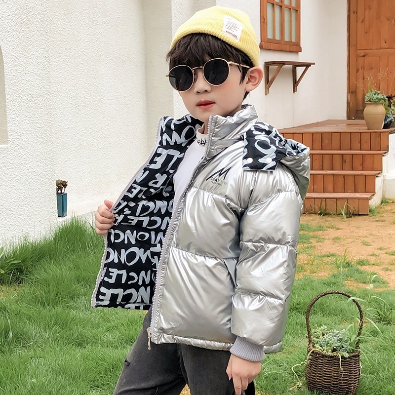 Winter children's cotton padded jacket suit new boys and girls bright face thickening double face cotton padded children's down 201102